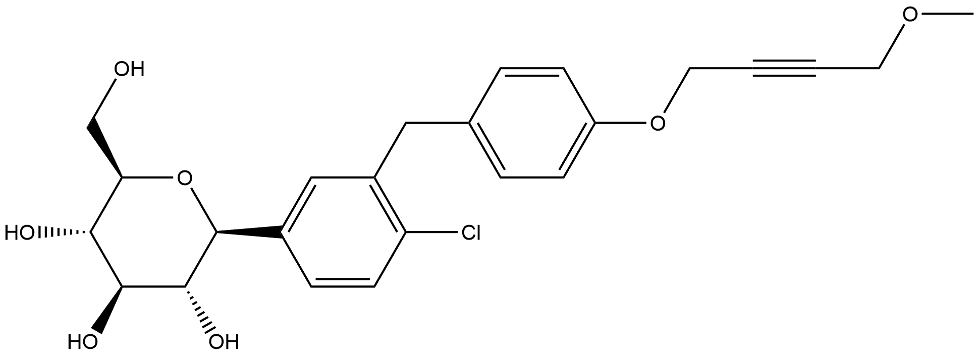 D-Glucitol, 1,5-anhydro-1-C-[4-chloro-3-[[4-[(4-methoxy-2-butyn-1-yl)oxy]phenyl]methyl]phenyl]-, (1S)- Struktur