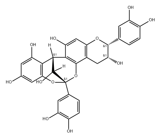 6,12-Methano-2H,12H-1-benzopyrano[5,6-d][1,3]benzodioxocin-3,9,11,13,15-pentol, 2,6-bis(3,4-dihydroxyphenyl)-3,4-dihydro-, (2R,3R,6S,12R,15R)- 結(jié)構(gòu)式