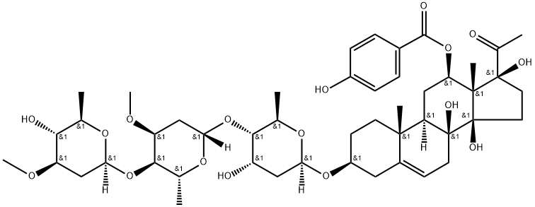 QINGYANGSHENGENIN 3-O-Β-D-OLEANDROPYRANOSYL-(1→4)-Β-D-CYMAROPYRANOSYL-(1→4)-Β-D-DIGITOXOPYRANOSIDE, 1186628-88-5, 結構式