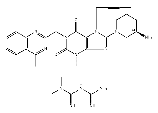 Imidodicarbonimidic diamide, N,N-dimethyl-, mixt. with 8-[(3R)-3-amino-1-piperidinyl]-7-(2-butyn-1-yl)-3,7-dihydro-3-methyl-1-[(4-methyl-2-quinazolinyl)methyl]-1H-purine-2,6-dione Struktur