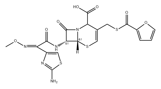 5-Thia-1-azabicyclo[4.2.0]oct-3-ene-2-carboxylic acid, 7-[[(2-amino-4-thiazolyl)(methoxyimino)acetyl]amino]-3-[[(2-furanylcarbonyl)thio]methyl]-8-oxo-, [6R-[6α,7β(Z)]]- (9CI) Struktur