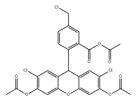 Benzoic acid, 2-[3,6-bis(acetyloxy)-2,7-dichloro-9H-xanthen-9-yl]-5-(chloromethyl)-, anhydride with acetic acid Struktur