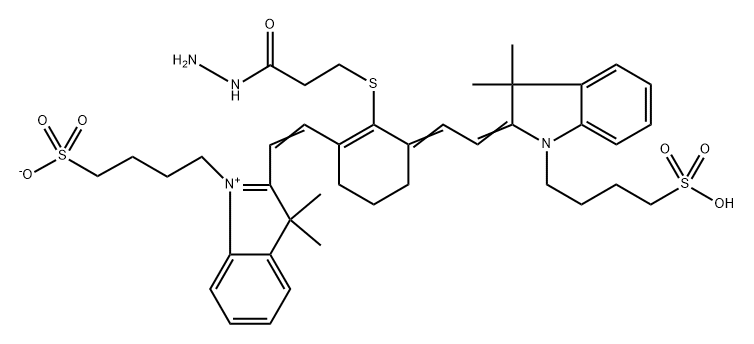 3H-Indolium, 2-[2-[3-[2-[1,3-dihydro-3,3-dimethyl-1-(4-sulfobutyl)-2H-indol-2-ylidene]ethylidene]-2-[(3-hydrazinyl-3-oxopropyl)thio]-1-cyclohexen-1-yl]ethenyl]-3,3-dimethyl-1-(4-sulfobutyl)-, inner salt Struktur