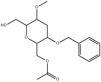 D-allo-Heptitol, 2,6-anhydro-4-deoxy-3-O-methyl-5-O-(phenylmethyl)-, 7-acetate Struktur