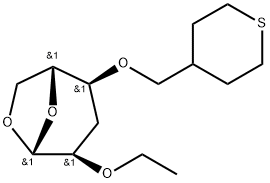 .beta.-D-ribo-Hexopyranose, 1,6-anhydro-3-deoxy-2-O-ethyl-4-O-(tetrahydro-2H-thiopyran-4-yl)methyl- Struktur