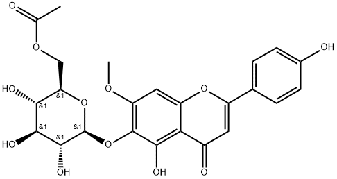4H-1-Benzopyran-4-one, 6-[(6-O-acetyl-β-D-glucopyranosyl)oxy]-5-hydroxy-2-(4-hydroxyphenyl)-7-methoxy- Struktur
