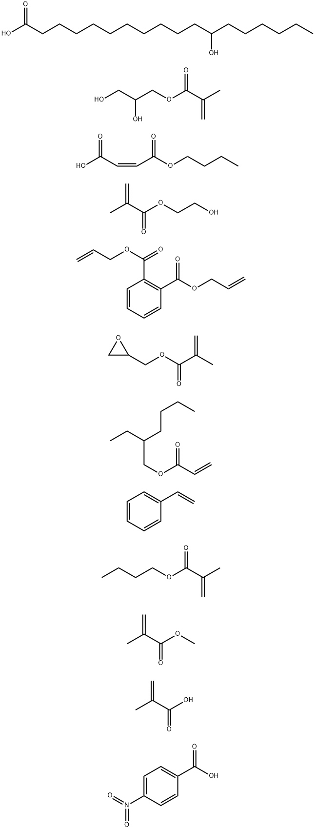 1,2-Benzenedicarboxylic acid, di-2-propenyl ester, polymer with (Z)-butyl hydrogen 2-butenedioate, butyl 2-methyl-2-propenoate, ethenylbenzene, 2-ethylhexyl 2-propenoate, 2-hydroxyethyl 2-methyl-2-propenoate, 12-hydroxyoctadecanoic acid homopolymer 2-hydr Struktur
