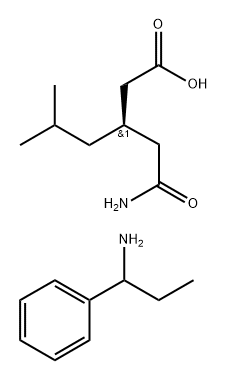Hexanoic acid, 3-(2-amino-2-oxoethyl)-5-methyl-, (3R)-, compd. with α-ethylbenzenemethanamine (1:1) Struktur