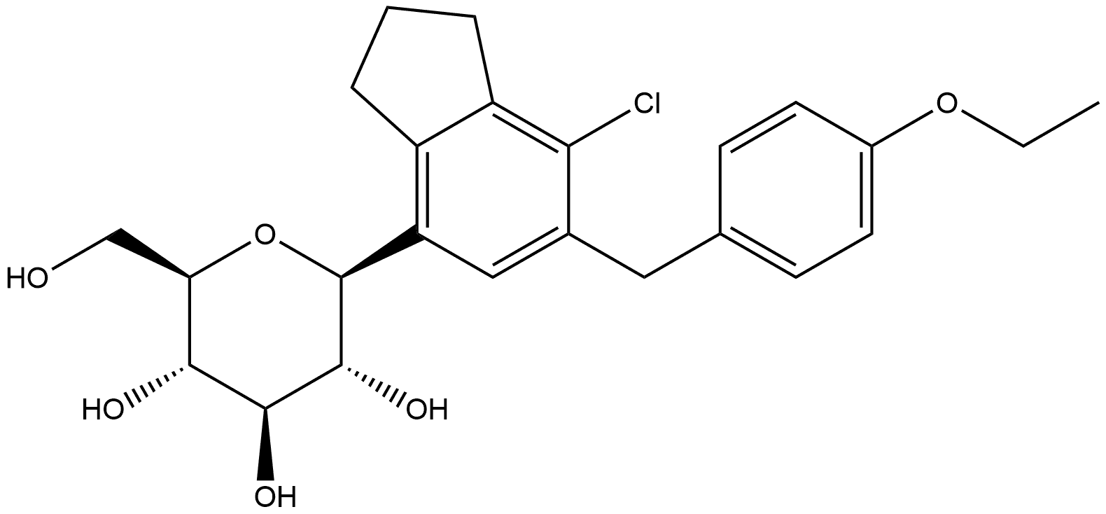 D-Glucitol, 1,5-anhydro-1-C-[7-chloro-6-[(4-ethoxyphenyl)methyl]-2,3-dihydro-1H-inden-4-yl]-, (1S)- Struktur