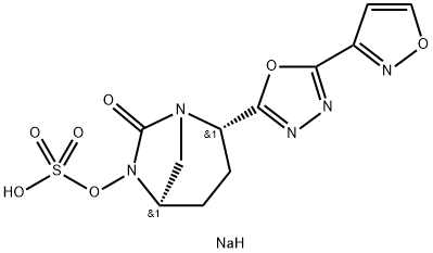 sodium (2S,5R)-2-(5-(isoxazol-3-yl)-1,3,4-oxadiazol-2-yl)-7-oxo-1,6-diazabicyclo[3.2.1]octan-6-yl sulfate Struktur