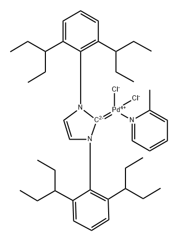 Palladium, [1,3-bis[2,6-bis(1-ethylpropyl)phenyl]-1,3-dihydro-2H-imidazol-2-ylidene]dichloro(2-methylpyridine)-, (SP-4-1)- Struktur