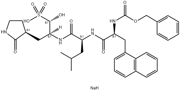 L-Leucinamide, 3-(1-naphthalenyl)-N-[(phenylmethoxy)carbonyl]-L-alanyl-N-[(1S,2S)-2-hydroxy-1-[[(3S)-2-oxo-3-pyrrolidinyl]methyl]-2-sulfoethyl]-, sodium salt (1:1) Struktur