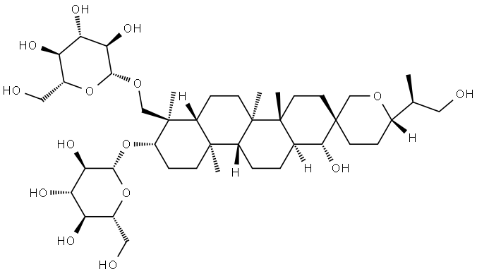 β-D-Glucopyranoside, (1R,2S,4aR,4bR,6'S,6aR,7R,8S,10aR,10bR,12aS)-7-[(β-D-glucopyranosyloxy)methyl]octadecahydro-1-hydroxy-6'-[(1S)-2-hydroxy-1-methylethyl]-4a,4b,7,10a-tetramethylspiro[chrysene-2(1H),3'(4'H)-[2H]pyran]-8-yl Struktur