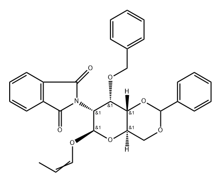.beta.-D-Allopyranoside, 1-propenyl 2-deoxy-2-(1,3-dihydro-1,3-dioxo-2H-isoindol-2-yl)-3-O-(phenylmethyl)-4,6-O-(phenylmethylene) Struktur