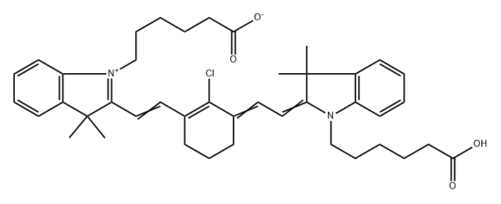 3H-Indolium, 1-(5-carboxypentyl)-2-[2-[3-[2-[1-(5-carboxypentyl)-1,3-dihydro-3,3-dimethyl-2H-indol-2-ylidene]ethylidene]-2-chloro-1-cyclohexen-1-yl]ethenyl]-3,3-dimethyl-, inner salt Struktur