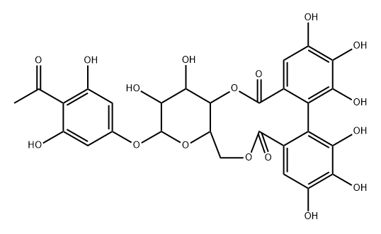 Ethanone, 1-[4-[[4,6-O-[(1S)-4,4',5,5',6,6'-hexahydroxy[1,1'-biphenyl]-2,2'-diyldicarbonyl]-β-D-glucopyranosyl]oxy]-2,6-dihydroxyphenyl]-|2,6-DIHYDROXYACETOPHENONE-4-O-[4',6'-(S)-HEXAHYDROXYDIPHENOYL]-Β-D-GLUCOSE