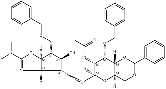 .beta.-D-Allopyranoside, (3aS,4R,5R,6R,6aS)-2-(dimethylamino)-3a,5,6,6a-tetrahydro-5-hydroxy-6-(phenylmethoxy)methyl-4H-cyclopentoxazol-4-yl 2-(acetylamino)-2-deoxy-3-O-(phenylmethyl)-4,6-O-(phenylmethylene)- Struktur