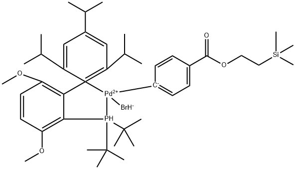 (SP-4-2)-[[3,6-二甲氧基-2′,4′,6′-三(1-甲基乙基)[1,1′-聯(lián)苯]-2-基-ΚC1′]雙(1,1-二甲基乙基)膦-ΚP][4-[[2-(三甲基甲硅烷基)乙氧基]羰基]苯基]溴化鈀 結(jié)構(gòu)式