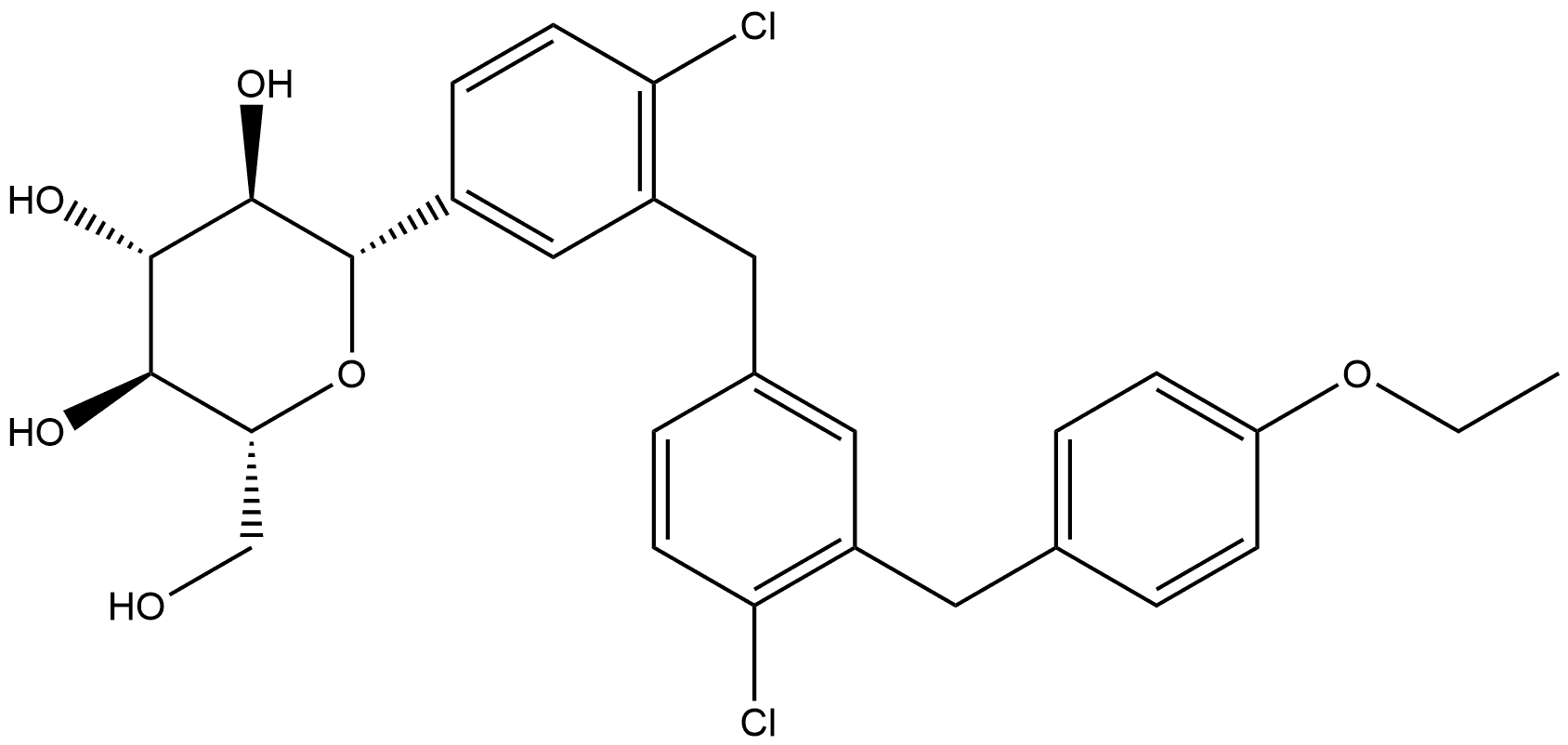 D-Glucitol, 1,5-anhydro-1-C-[4-chloro-3-[[4-chloro-3-[(4-ethoxyphenyl)methyl]phenyl]methyl]phenyl]-, (1S)- Struktur
