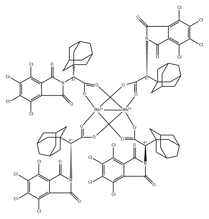 Rhodium, tetrakis[μ-[(αR)-4,5,6,7-tetrachloro-1,3-dihydro-1,3-dioxo-α-tricyclo[3.3.1.13,7]dec-1-yl-2H-isoindole-2-acetato-κO2:κO′2]]di-, (Rh-Rh) Struktur