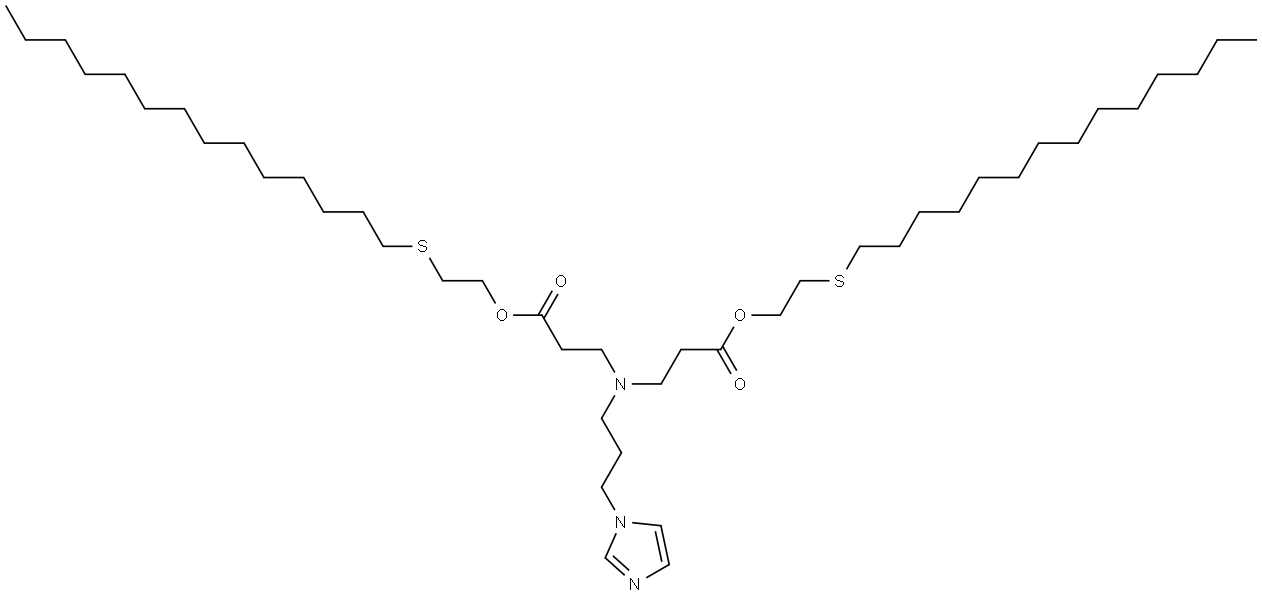 β-Alanine, N-[3-(1H-imidazol-1-yl)propyl]-N-[3-oxo-3-[2-(tetradecylthio)ethoxy]propyl]-, 2-(tetradecylthio)ethyl ester Struktur