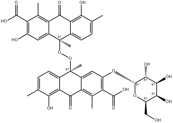 2-Anthracenecarboxylic acid, 10-[[(9S)-3-carboxy-9,10-dihydro-2,5-dihydroxy-4,6,9-trimethyl-10-oxo-9-anthracenyl]dioxy]-3-(α-D-galactopyranosyloxy)-9,10-dihydro-8-hydroxy-1,7,10-trimethyl-9-oxo-, (10S)- Struktur