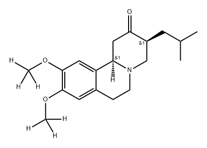 2H-Benzo[a]quinolizin-2-one, 1,3,4,6,7,11b-hexahydro-9,10-di(methoxy-d3)-3-(2-methylpropyl)-, (3R,11bS)-rel- Struktur