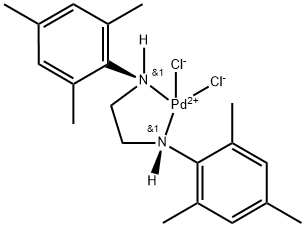 Palladium, [rel-[N1(R),N2(R)]-N1,N2-bis(2,4,6-trimethylphenyl)-1,2-ethanediamine-κN1,κN2]dichloro-, (SP-4-2)- Struktur