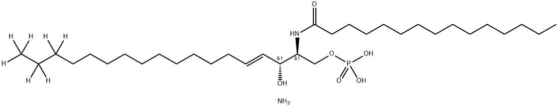 Pentadecanamide, N-[(1S,2R,3E)-2-hydroxy-1-[(phosphonooxy)methyl]-3-heptadecen-1-yl-15,15,16,16,17,17,17-d7]-, ammonium salt (1:1) Struktur