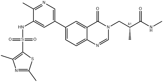 (R)-3-(6-(5-((2,4-dimethylthiazole)-5-sulfonamido)-6-methylpyridin-3-yl)-4-oxoquinazolin-3(4H)-yl)-N,2-dimethylpropanamide Struktur