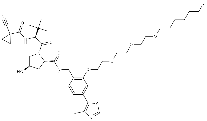 (2S,4R)-N-(2-(2-(2-(2-((6-Chlorohexyl)oxy)ethoxy)ethoxy)ethoxy)-4-(4-methylthiazol-5-yl)benzyl)-1-((S)-2-(1-cyanocyclopropanecarboxamido)-3,3-dimethylbutanoyl)-4-hydroxypyrrolidine-2-carboxamide Struktur