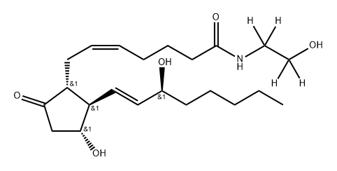 Prosta-5,13-dien-1-amide, 11,15-dihydroxy-N-(2-hydroxyethyl-1,1,2,2-d4)-9-oxo-, (5Z,11α,13E,15S)- Struktur