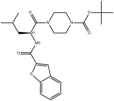 benzyl 4-[(2R)-2-[(1-benzothiophen-2-yl)formamido]-4-methylpentanoyl]piperazine-1-carboxylate Struktur