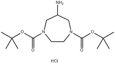 1H-1,4-Diazepine-1,4(5H)-dicarboxylic acid, 6-aminotetrahydro-, 1,4-bis(1,1-dimethylethyl) ester, hydrochloride (1:1) Struktur