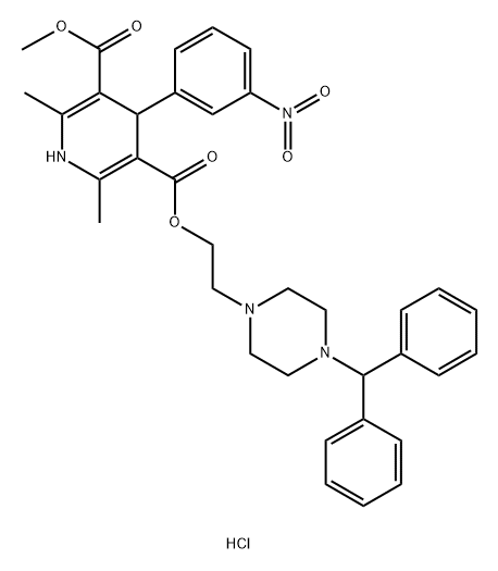 3,5-Pyridinedicarboxylic acid, 1,4-dihydro-2,6-dimethyl-4-(3-nitrophenyl)-, 3-[2-[4-(diphenylmethyl)-1-piperazinyl]ethyl] 5-methyl ester, hydrochloride (1:) Struktur
