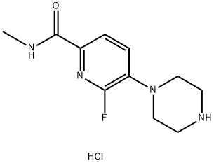 2-Pyridinecarboxamide, 6-fluoro-N-methyl-5-(1-piperazinyl)-, hydrochloride (1:1) Struktur