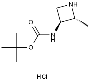 Carbamic acid, N-[(2R,3S)-2-methyl-3-azetidinyl]-, 1,1-dimethylethyl ester, hydrochloride (1:1), rel- Struktur