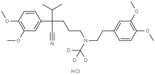 5-((3,4-dimethoxyphenethyl)(methyl-d3)amino)-2-(3,4-dimethoxyphenyl)-2-isopropylpentanenitrile,monohydrochloride Struktur