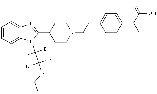 2-Methyl-2-[4-[2-[4-[1-(1,1,2,2-tetradeuterio-2-ethoxyethyl)benzimidazol-2-yl]piperidin-1-yl]ethyl]phenyl]propanoic acid Struktur