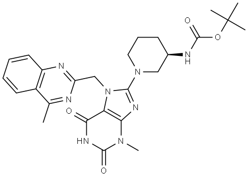 Carbamic acid, N-[(3R)-1-[2,3,6,7-tetrahydro-3-methyl-7-[(4-methyl-2-quinazolinyl)methyl]-2,6-dioxo-1H-purin-8-yl]-3-piperidinyl]-, 1,1-dimethylethyl ester Struktur