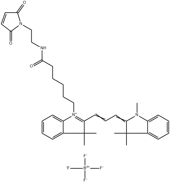 3H-Indolium, 1-[6-[[2-(2,5-dihydro-2,5-dioxo-1H-pyrrol-1-yl)ethyl]amino]-6-oxohexyl]-2-[3-(1,3-dihydro-1,3,3-trimethyl-2H-indol-2-ylidene)-1-propen-1-yl]-3,3-dimethyl-, tetrafluoroborate(1-) (1:1) Structure
