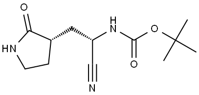 Carbamic acid, N-[(1S)-1-cyano-2-[(3S)-2-oxo-3-pyrrolidinyl]ethyl]-, 1,1-dimethylethyl ester Struktur