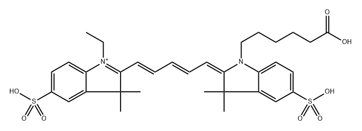 2-[(1E,3E,5E)-5-[1-(5-Carboxypentyl)-1,3-dihydro-3,3-dimethyl-5-sulfo-2H-indol-2-ylidene]-1,3-pentadien-1-yl]-1-ethyl-3,3-dimethyl-5-sulfo-3H-indolium Struktur