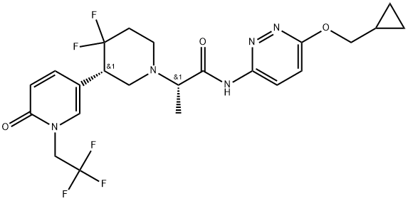 1-Piperidineacetamide, N-[6-(cyclopropylmethoxy)-3-pyridazinyl]-3-[1,6-dihydro-6-oxo-1-(2,2,2-trifluoroethyl)-3-pyridinyl]-4,4-difluoro-α-methyl-, (αS,3S)- Structure
