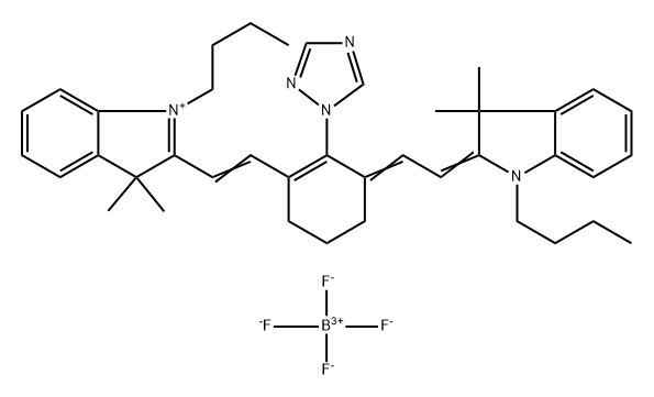 3H-Indolium,1-butyl-2-[2-[3-[(1-butyl-1,3-dihydro-3,3-dimethyl-2H-indol-2-ylidene)ethylidene]-2-(1H-1,2,4-triazol-1-yl)-1-cyclohexen-1-yl]ethenyl]-3,3-dimethyl-, tetrafluoroborate(1-) (1:1) Struktur