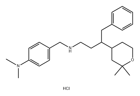 2H-Pyran-4-propanamine, N-[[4-(dimethylamino)phenyl]methyl]tetrahydro-2,2-dimethyl-γ-(phenylmethyl)-, hydrochloride (1:2) Struktur