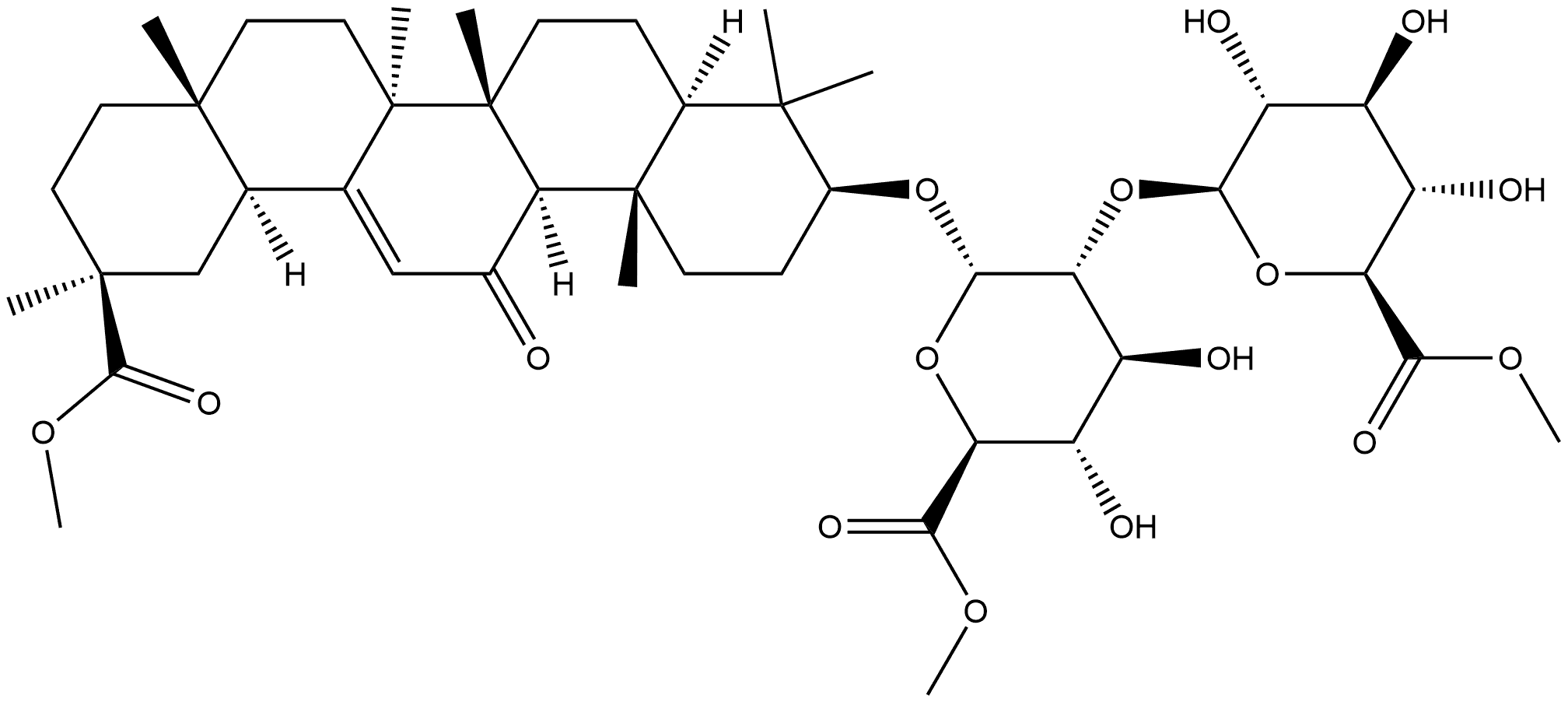 α-D-Glucopyranosiduronic acid, (3β,18α,20β)-29-methoxy-11,29-dioxoolean-12-en-3-yl 2-O-(6-methyl-β-D-glucopyranuronosyl)-, methyl ester Struktur