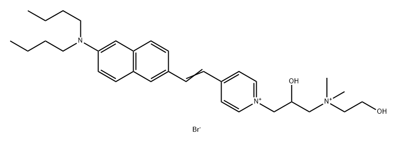 Pyridinium, 4-[2-[6-(dibutylamino)-2-naphthalenyl]ethenyl]-1-[2-hydroxy-3-[(2-hydroxyethyl)dimethylammonio]propyl]-, bromide (1:2) Struktur