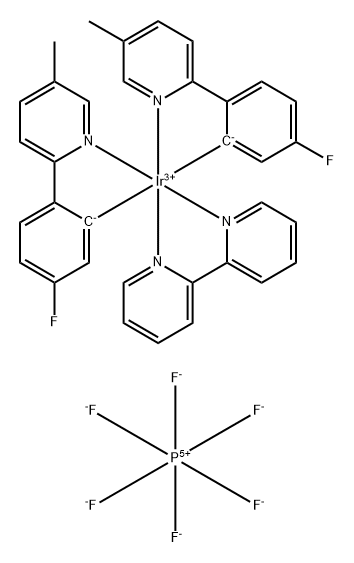 Iridium(1+), (2,2'-bipyridine-κN1,κN1')bis[5-fluoro-2-(5-methyl-2-pyridinyl-κN)phenyl-κC]-, (OC-6-33)-, hexafluorophosphate(1-) (9CI) Struktur