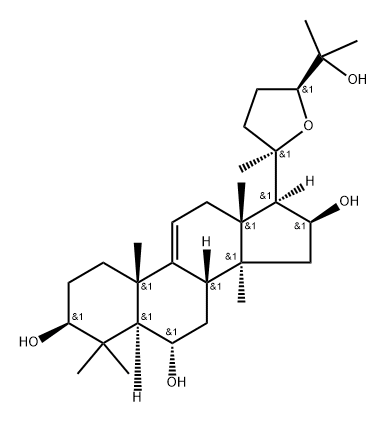 Lanost-9(11)-ene-3,6,16,25-tetrol, 20,24-epoxy-, (3β,6α,16β,20R,24S)- 結(jié)構(gòu)式